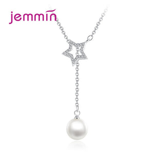 Star & Dangling Faux Pearl Sterling Silver Plated Necklace
