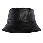 Black Faux Leather Bucket Cap