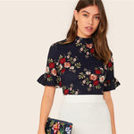 RUFFLE Sleeves NAVY Background Floral Summer Top