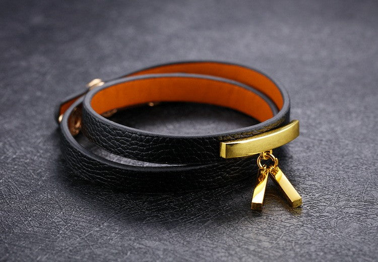 Adjustable Black COWHIDE Leather Bracelet