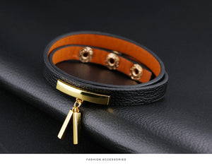 Adjustable Black COWHIDE Leather Bracelet