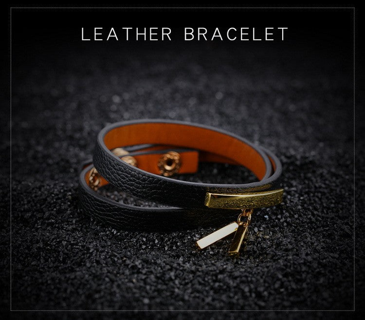 Adjustable Black COWHIDE Leather Bracelet