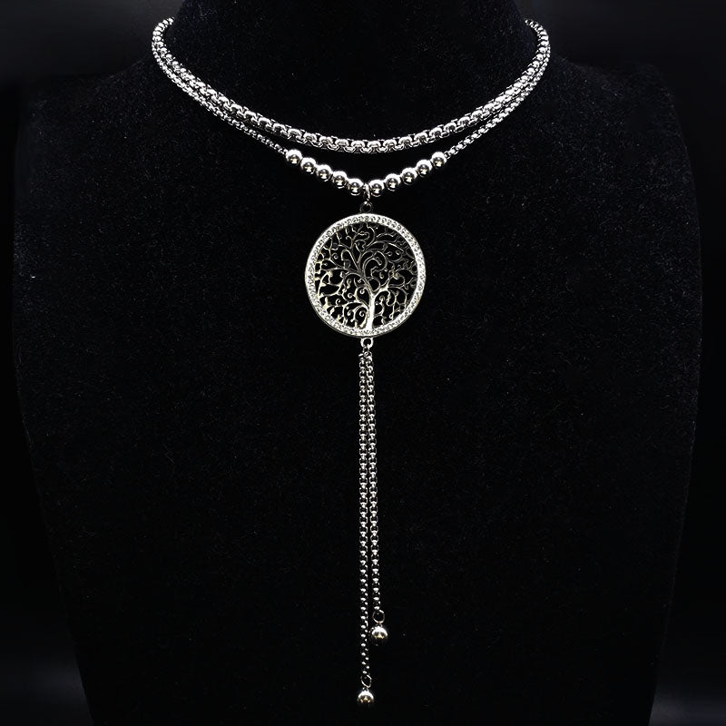Tree of Life Double Layer Tassel Necklace
