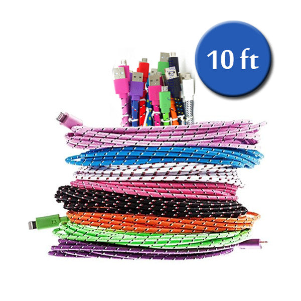 EXTRA LONG (10 Ft) ASSORTED COLORS USB CABLE FOR ANDROID