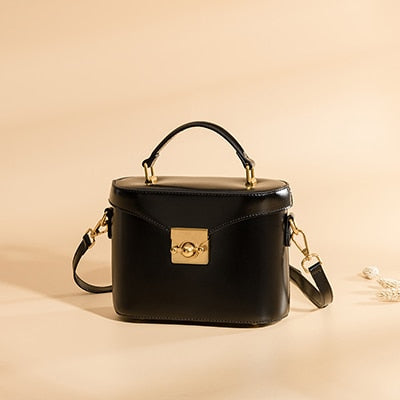 GENUINE LEATHER Box Style Handbag